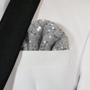 New - Men's Sequin Pre-Folded Pocket Square Insert - Grey